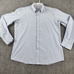 HERRBON Mens Shirt 110 Blue White Stripe Long Sleeve Button Down